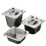 1/6 15 cm großer europäischer GN Pfannen Lebensmittelbehälter aus Edelstahl mit Deckel