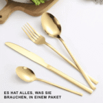 4-teiliges goldenes Besteck Set aus Edelstahl Messer, Gabel, Löffel - Image 2