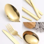 4-teiliges goldenes Besteck Set aus Edelstahl Messer, Gabel, Löffel - Image 3